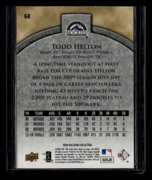 2009 Upper Deck Ballpark Collection #68 Todd Helton #/699 - Image 2 of 2