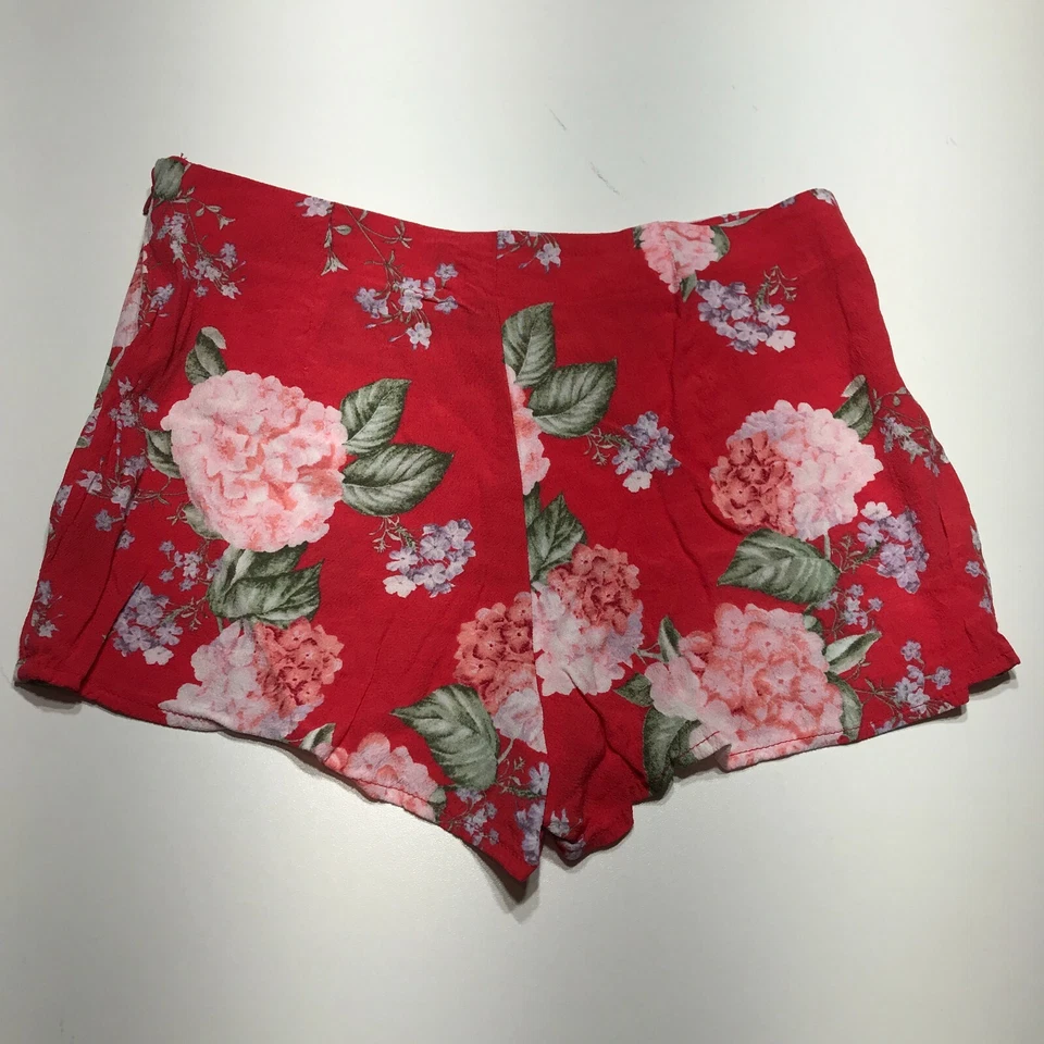 Pantalones Cortos Forever 21 Mujer Talla Mediana Cremallera Lateral Rojo Floral Ligeros Cintura Alta Foto 2 de 4