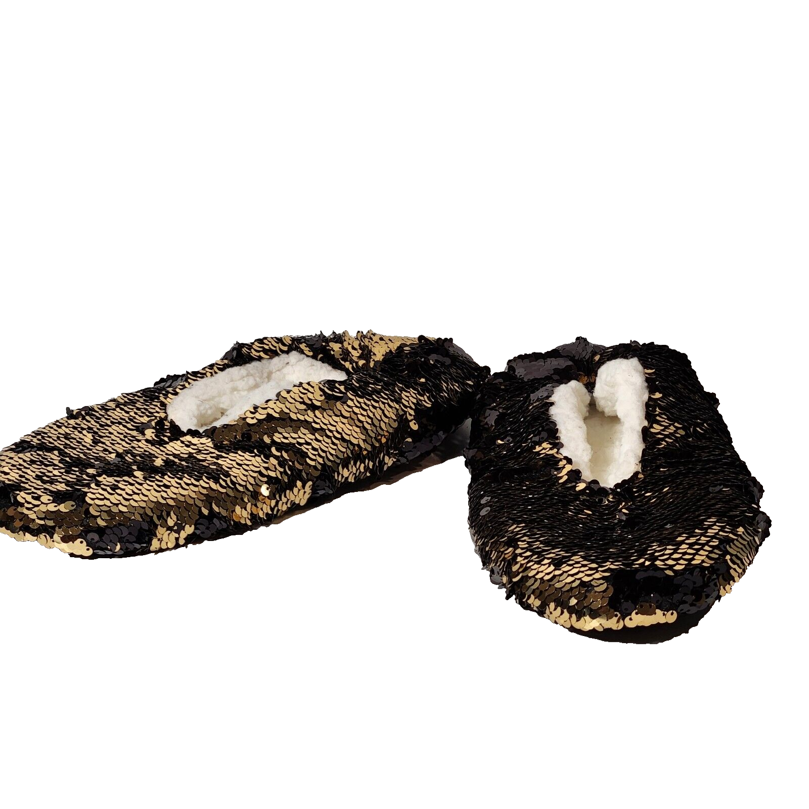 PANTOFOLA D’ORO Pantofole donna paillettes oro taglia 7 stile ballerina finta fodera pelliccia pile sherpa