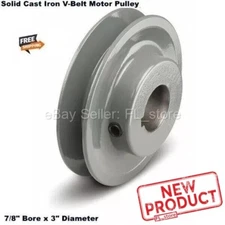V-Belt Motor Pulley 7/8" Bore x 3" Diameter Solid Cast Iron Set Screw Fixed Bore