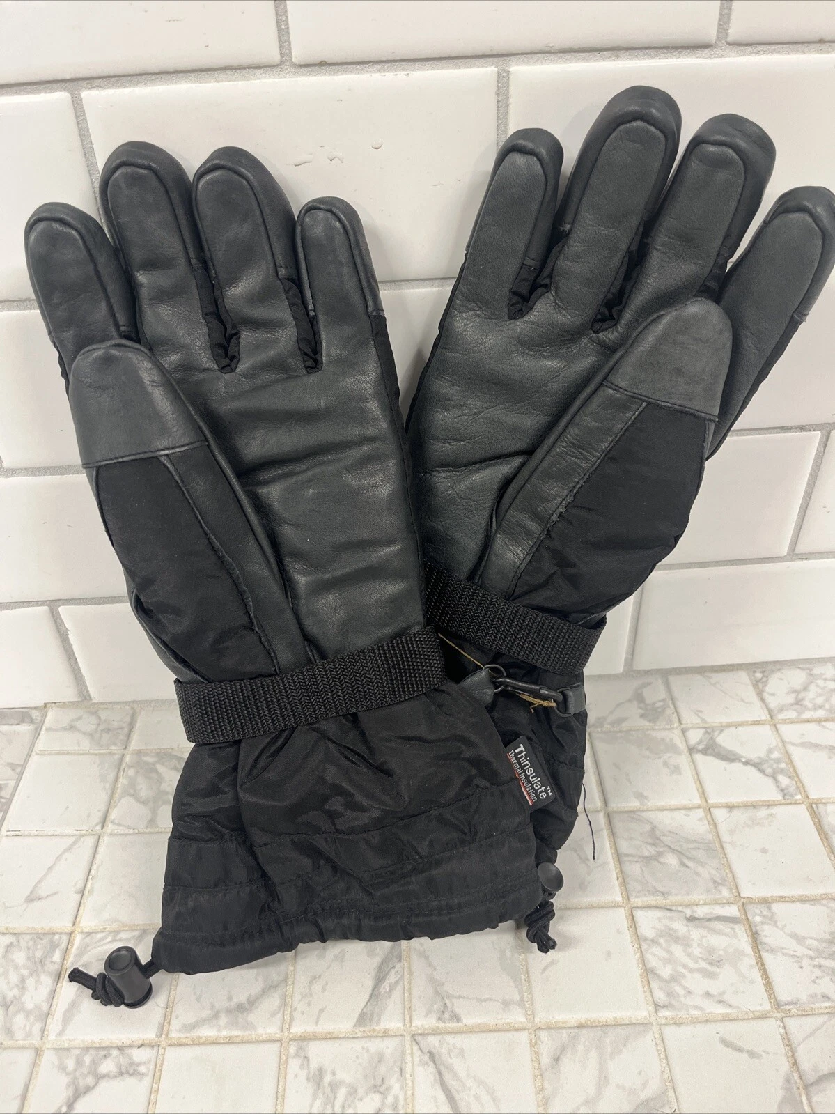 WHITEWATER 3M THINSULATE BLACK COLD WEATHER GLOVES W/ COWHIDE LEATHER PALM LARGE