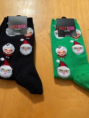 $14 Christmas Hot Socks Mr & Mrs Claus  2 Pairs K1