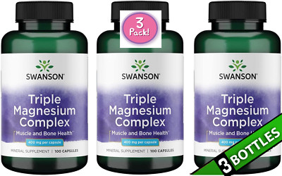 3 Pack Triple Magnesium Complex, 400 mg, 300 Caps (3x100) Muscle & Bone Health