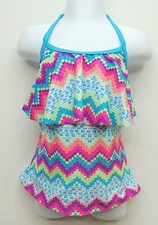 SO Aqua Blue Mint Halter Tankini Top Swimwear Kids Girls S 7/8