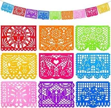 2 Packs Mexican Party Decoration, 18 Feet Plastic Papel Picado Fiesta Banner Cin