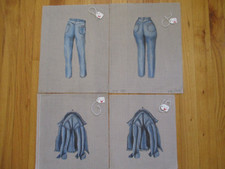 4 Hand-Painted Needlepoint Canvases - His, Hers Theirs Jeans Jackets