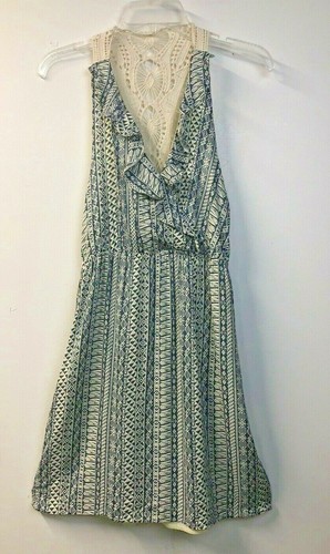 Annabella Womens L Dress Blue Ruffle V-Neck Lace Crochet Racerback Sleeveless