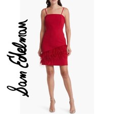 Sam Edelman Feather hem sheath Red Wine Dress NWT 158 Valentines Woman size 10
