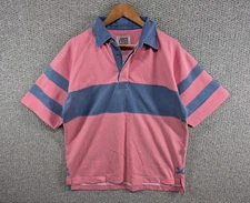DEAL Seaman Men's Vintage Style Pink Brushed Cotton Rugby Button Polo Shirt S