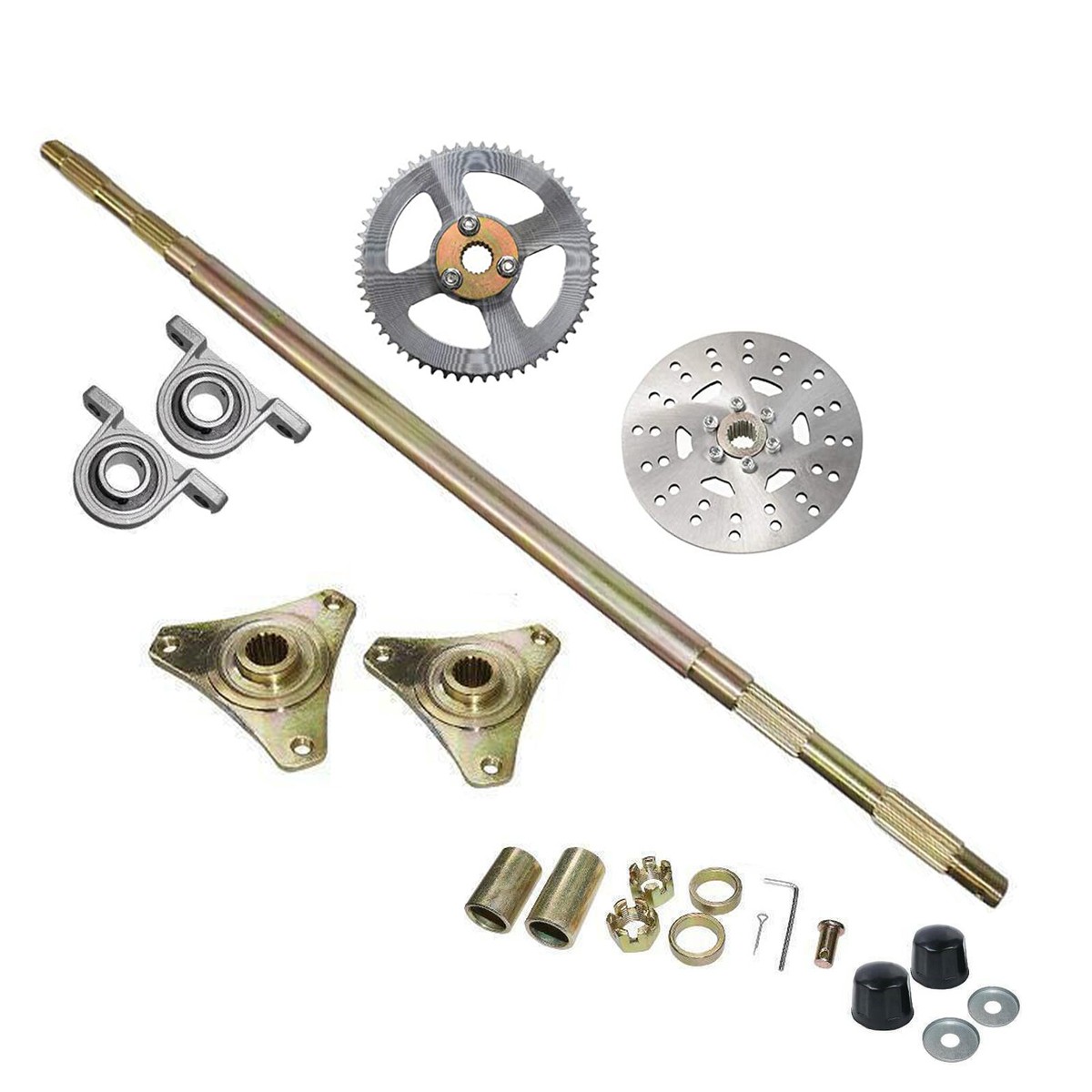 740mm Go Kart Rear Axle Kit Hub+T8F Sprocket+Pillow Bearing For