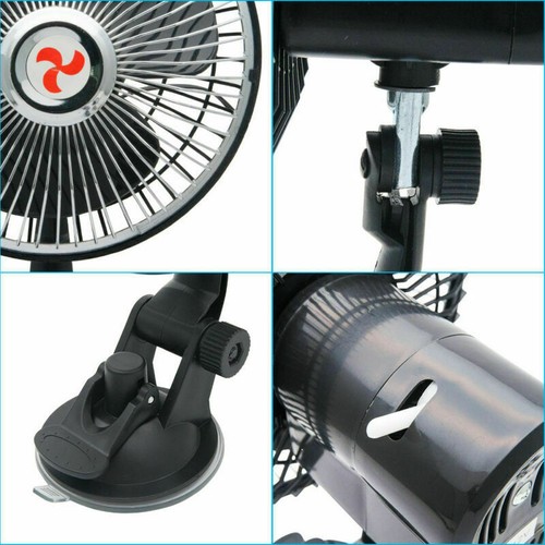6" Car Van Fan Oscillating Dashboard Mount Cooling Cooler Black Powerful 360° - Picture 5 of 9