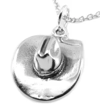 Sterling Silver Cowboy Hat Charm Pendant Necklace-#105