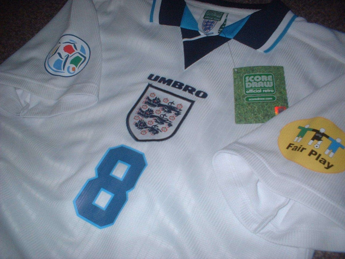 1996 England Away Short Sleeve Jersey - Euro 1996 - As Worn By Beckham Southgate Gascoigne Shearer