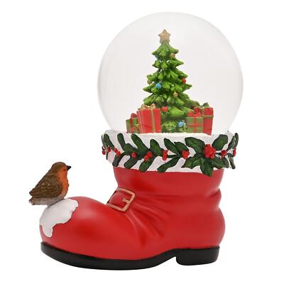 Weihnachten Schneekugel Weihnachtsmannstiefel mit Rotkehlchen Wasserball 12 cm
