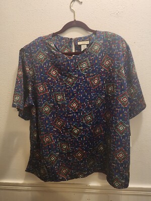 Notations Womens 24W Multicolor Short Sleeve Pullover Blouse NWT  #32