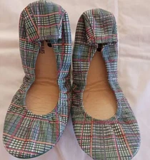 The Storehouse Flats Green Plaid Leather Foldable Ballet Slip On Shoes New 10