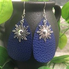 3  Silver-tone Sun Moon Star Pendant  Leather Earring Set Drop Dangle New A972