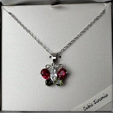 18KGP Multicolor Cubic Zirconia Butterfly Pendant Necklace  chain 18  