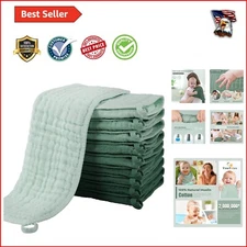 Large Gradient Green Muslin Burp Cloths - 10 Pack, Super Absorbent for Infants