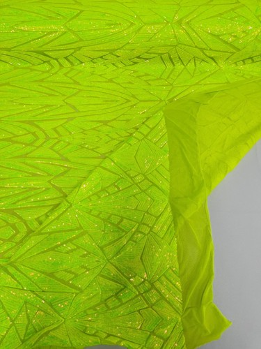Geometric Sequins Fabric - Lime Green Geometric Design 4 Way Stretch By Yard - Picture 6 of 6