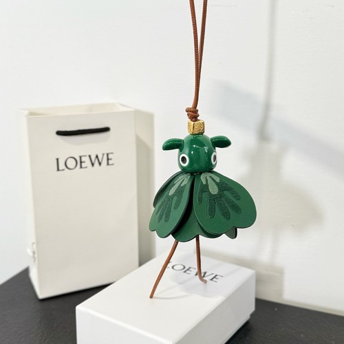 Loewe Puzzle Little Elf Charm Green Leather Bag Pendant Gold Anagram Dice New