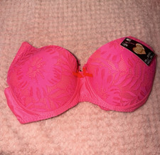 Pink Floral Lace Underwired Push Up Bra 34B Adjustable Straps Hook Eye