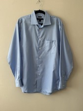 Pronto Uomo Men's Button Up Blue Long Sleeve Dress Shirt Non Iron 17 34/35