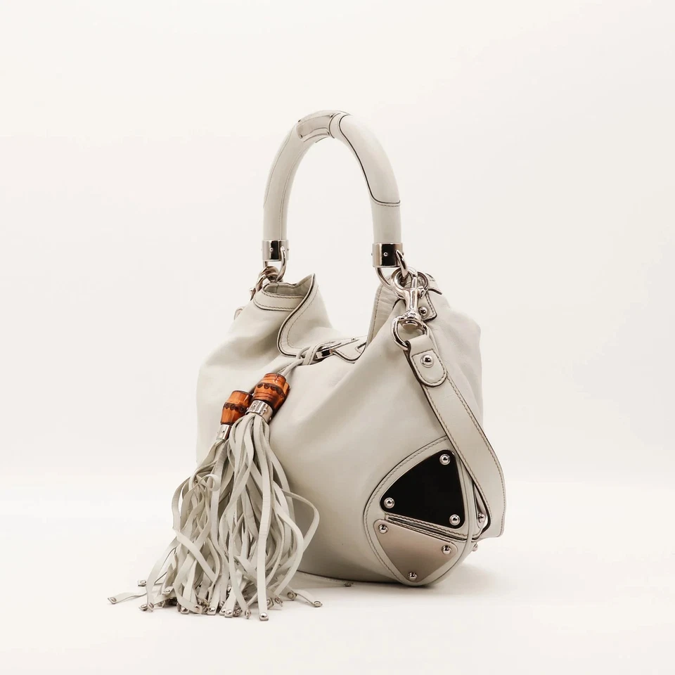 Sac Gucci Indy Hobo Cuir Blanc cassé Vintage Authentique - Photo 2/4