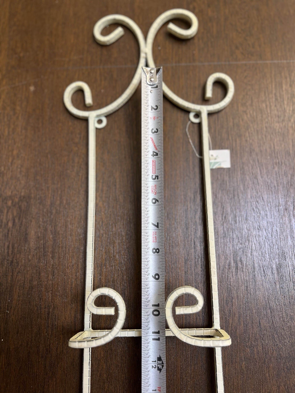 Wrought Iron White Double Wall Rack Holder Plates Pictures Books 30” X 10.5 NOS