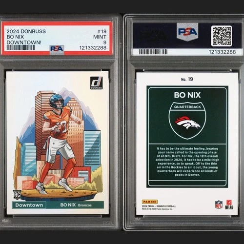 Panini Donruss Downtown Rookie Bo Nix #19 Broncos PSA 9 Football Card 2024