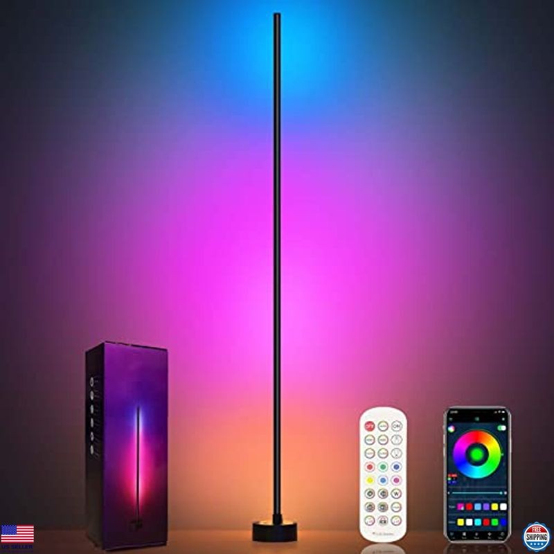 Smart RGB LED Corner Floor Lamp with App Remote 16M Colors Music Sync Timer