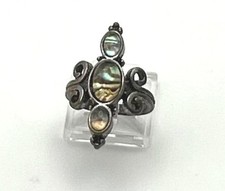 Vintage Ring Abalone and Silver Tone Scroll   Boho Statement with Ocean Vibes