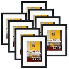 Black 8.5x11 Picture Frame Set of 8, Matted to 6x8 Picture or 8.5 x 11 Inch C...