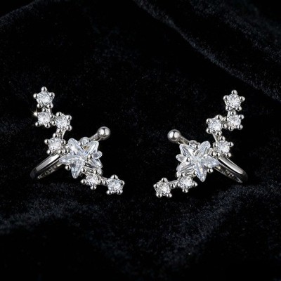 925 Silver Plated Sparkling Zircon Star Ear Clips for Women No Piercing Required