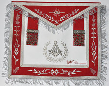 Masonic Master Mason Red Lodge Apron G Square Compass Silver Fringe