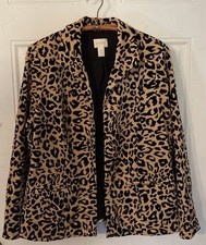 Chico's Size 2 Leopard Cheetah Open Animal Print Ponte Blazer Jacket