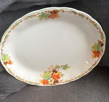 Grindley England Oval Serving Dish Cream Petal Autumn Leaves Pattern  VINTAGE