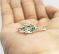 Natural Green Amethyst Oval Cut Solitaire Ring 925 Solid Sterling Silver Ring