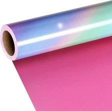 LaRibbons Pink Reversible Wrapping Paper - 17inch x 33 feet, Rainbow Gradient 