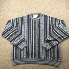 Norm Thompson Sweater Mens XL Wool Blend Italy Coogi Pullover Black Gray Blue