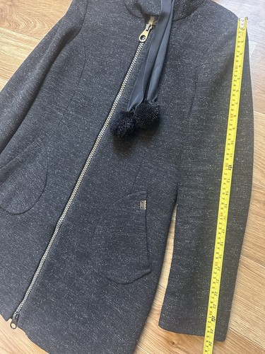 Vintage Cop Copine Hooded Wool Blend Coat Jacket Black Salt Pepper Manteau Size  - Bild 13 von 17