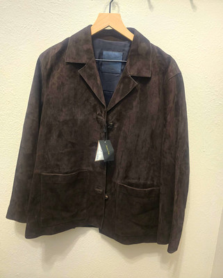 Massimo Dutti Men's Brown Leather Blazer Jacket Size S Button, Lined Pockets