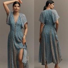 New!Anthropologie Maeve Pleated Smocked Maxi Dress