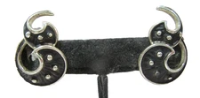 BLACK AND SILVER TONE VINTAGE CLIP ON EARRINGS ABSTRACT MODERNIST