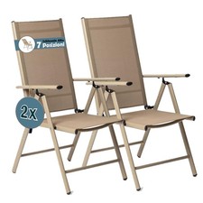 Set 2 Sedie Pieghevoli da Giardino Beige Sdraio da Esterno Tessuto Traspirante