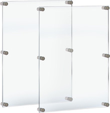 105536-2PK Floating Acrylic Wall Frame with Silver Hardware Stand off Caps, Clea