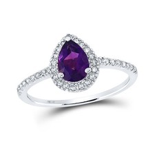 10K Weiss Gold Damen Birne Lab-Created Amethyst Solitaire Ring 3/4 Cttw