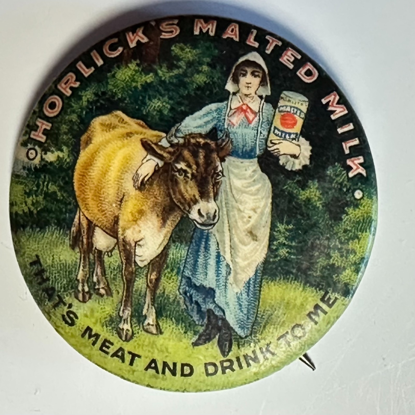 1910s Horlick's Malted Milk Meat & Drink to Me 1.25" Celluloid Button