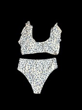 White and Blue Leopard Print Ruffled Top Bikini Set- Sz XL EXCELLENT CONDITION