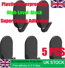 5X Black Self Adhesive Strong Sticky Hooks Heavy Duty Wall Seamless Cap Hook
